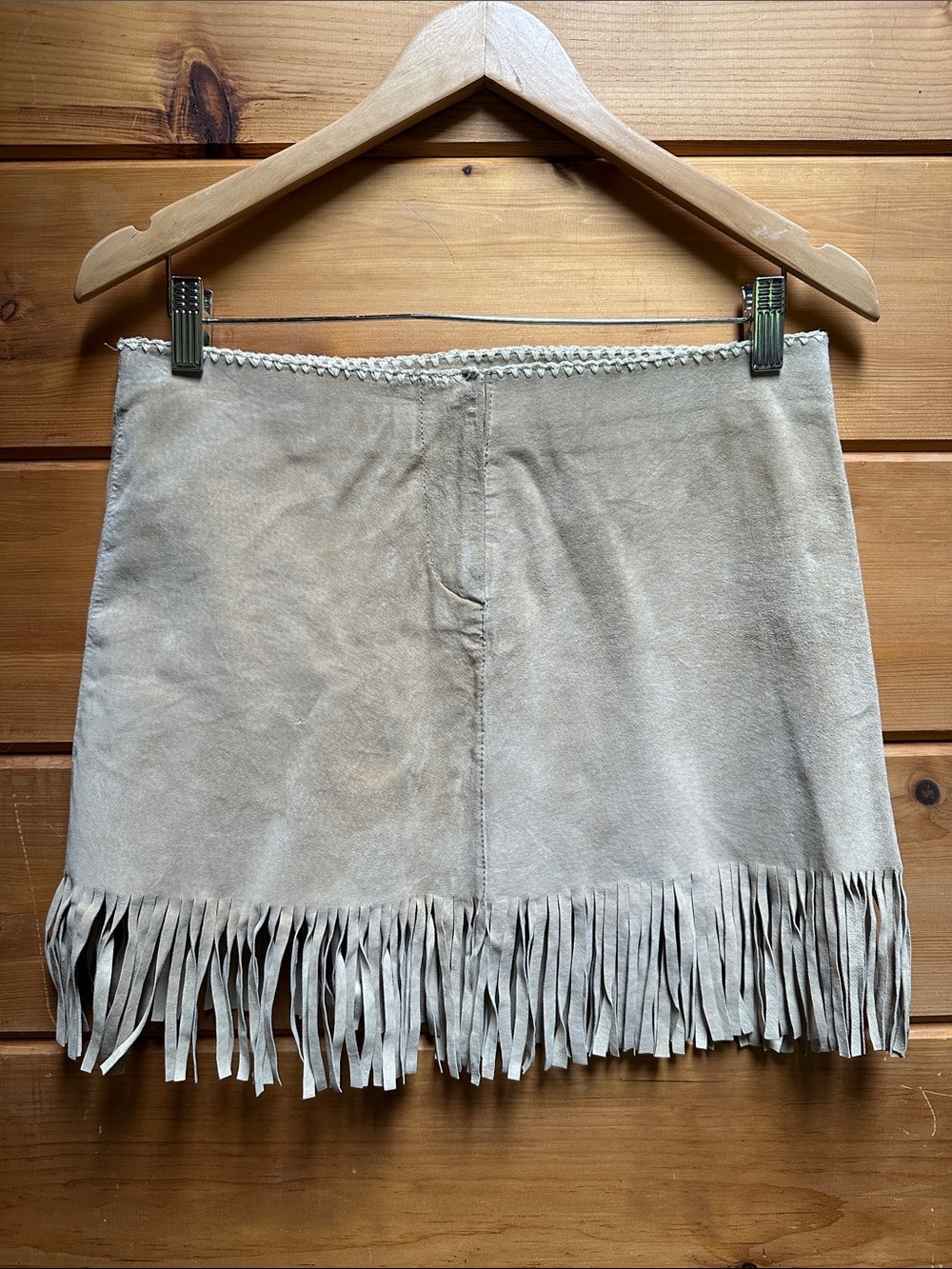 Arden B fringe leather mini skirt tan 6